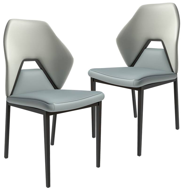 Eclat 2-Piece Leather Dining Chair in Black Iron Modern Accent Kitchen Side Chair - White