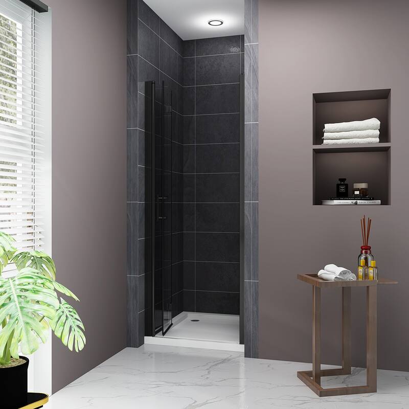 Elegant Bi-Fold Frameless Pivot Swing Shower Door Enclosure with Clear Glass Panel and Hardware Kit Reversible Installation