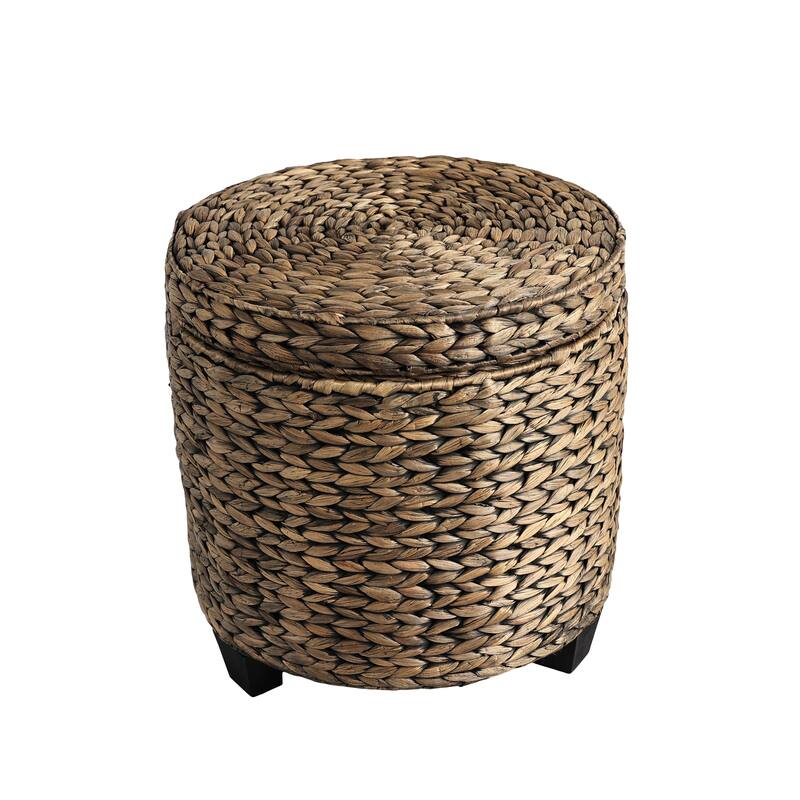 happimess Addie 17.72" Handwoven Water Hyacinth Storage Ottoman with Lid