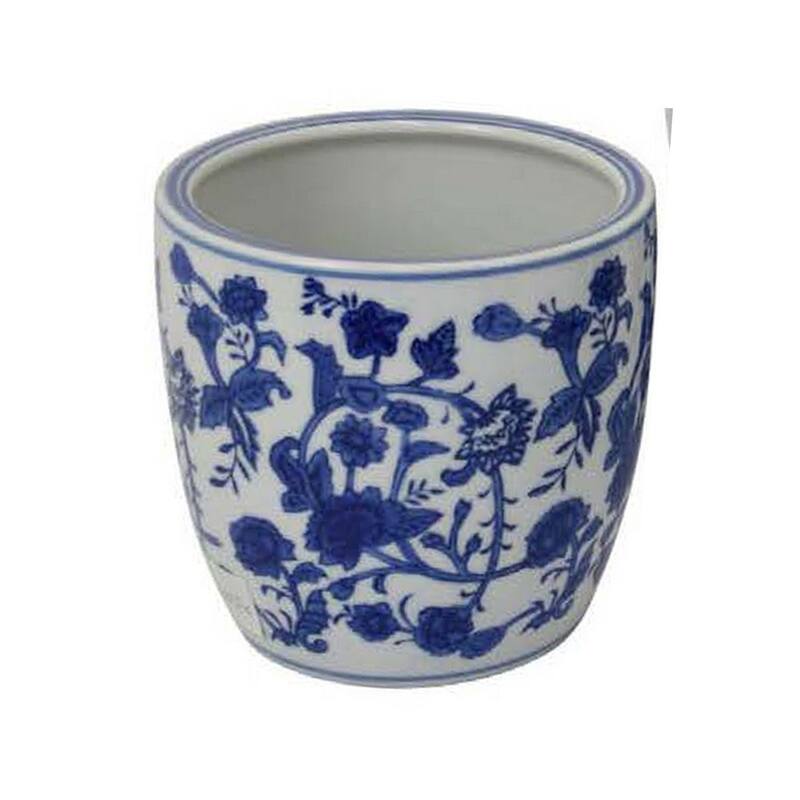 Garden Planter Set of 3, Classical Ceramic Blue White Floral Pattern
