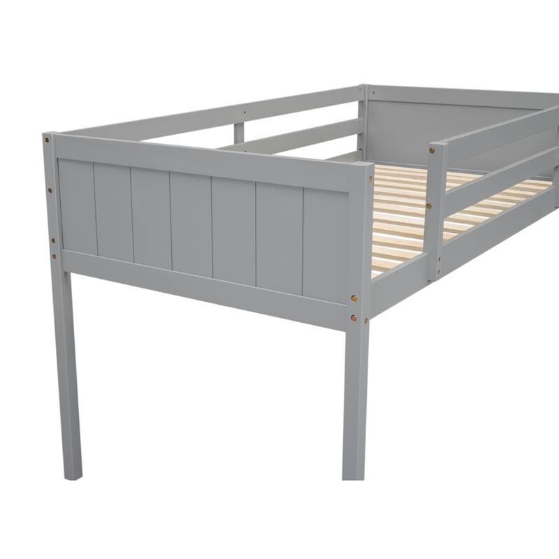 Twin Size Low Loft Bed with Ladder & Fence Baffle