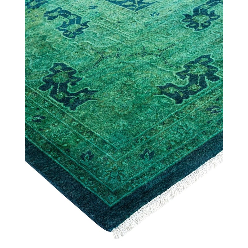 Overton Handknotted Wool Vintage Inspired Contemporary Overdyed Blue Area Rug - 14' 10" x 9' 3"