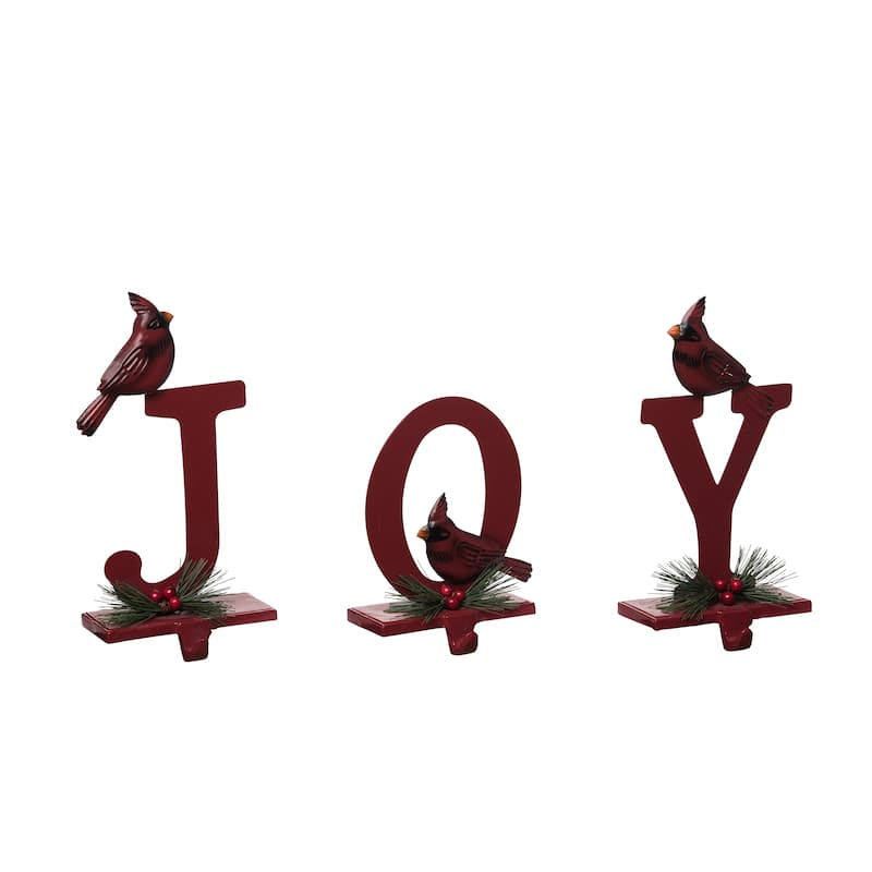 Transpac Metal 10.75 in. Red Christmas Cardinal Joy Stocking Holder Set of 3