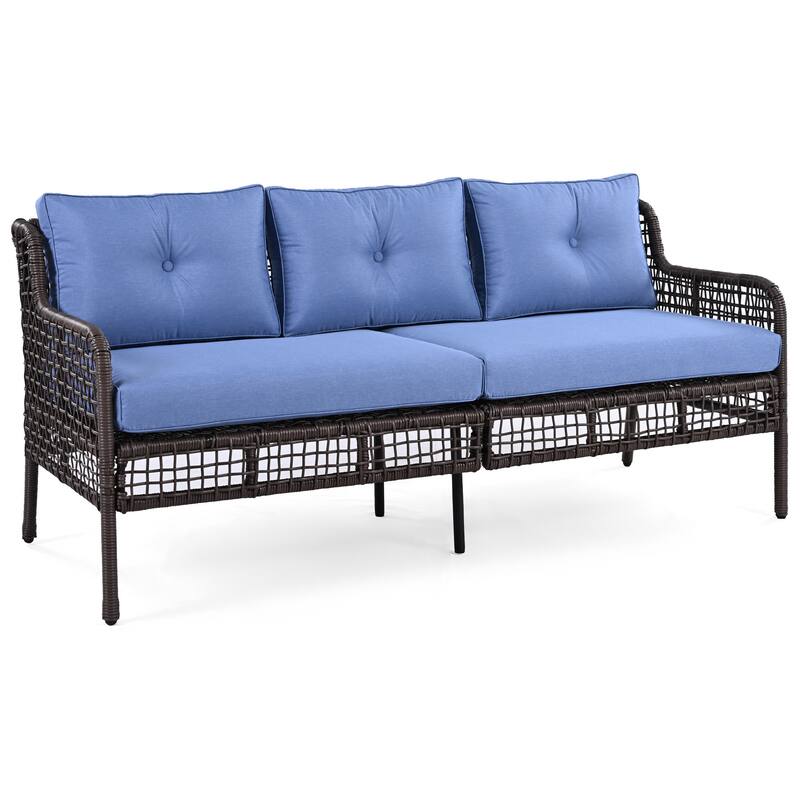 4-Piece Rattan Sectional Conversation Set with 360° Swivel Chairs, 3-Seat Sofa & Wood-Top Coffee Table