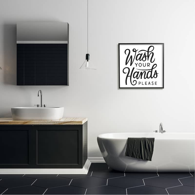 Stupell Wash Hands Please Bathroom Typography Text Sign Framed Wall Art - Black