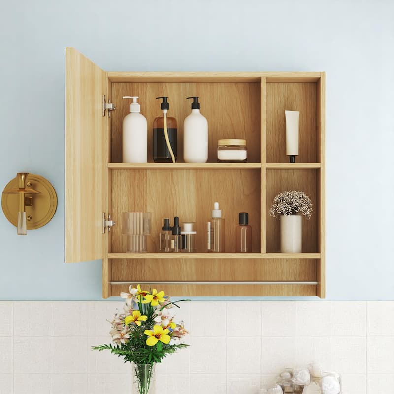 Bathroom Wall Cabinet with Mirror, Hidden & Open Storage, Towel Rack, Space-Saving Medicine Cabinet