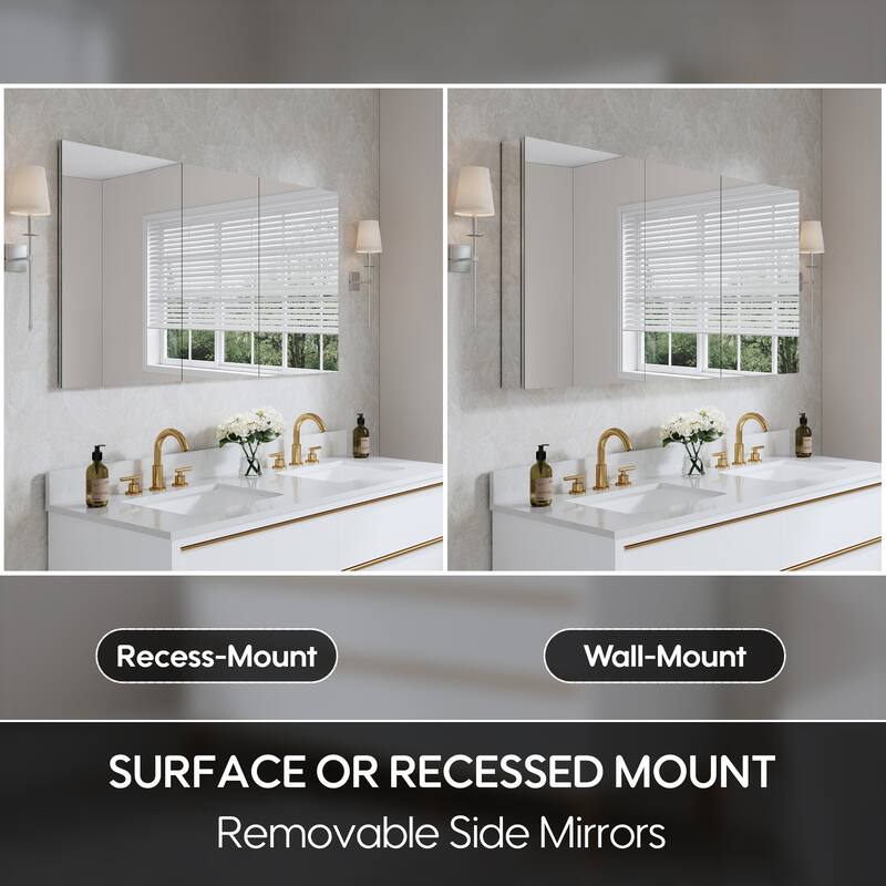 52''/56''W X 30''H Recessed Or Surface Wall Mount Bathroom Medicine Cabinet With Adjustable Glass Shelves