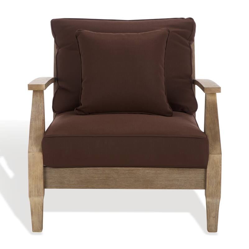 SAFAVIEH Couture Freida Wood Patio Arm Chair - 31.4" W x 35.6" L x 32.6" H - 31"W x 36"D x 33"H
