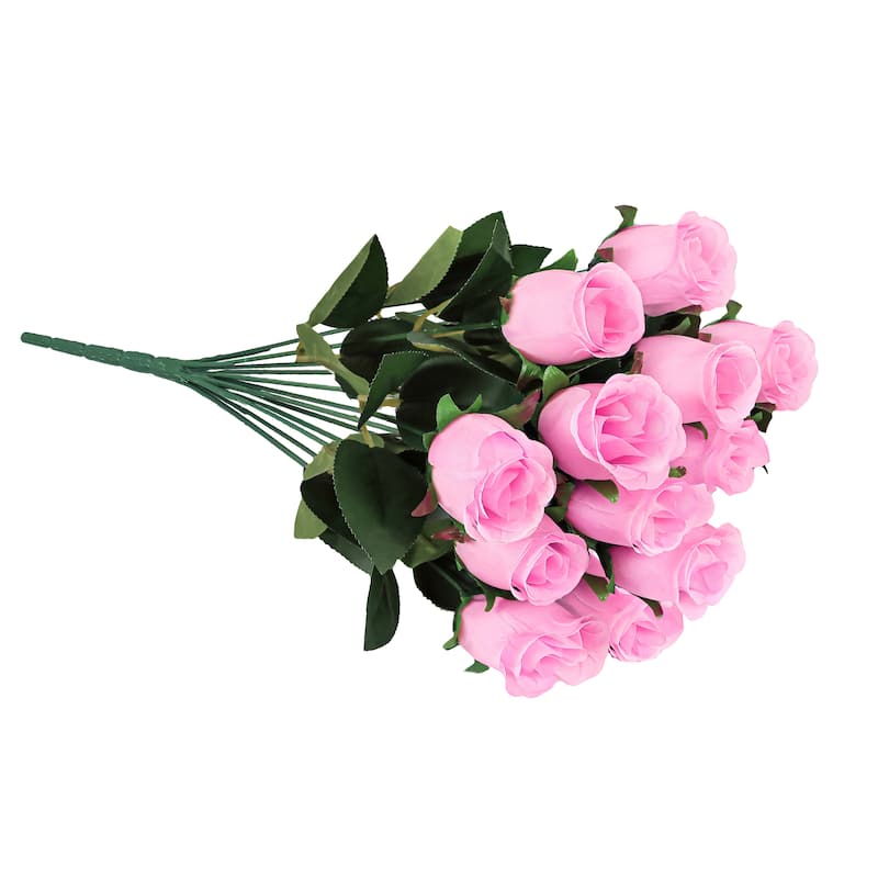 Set of 2 Pink Artificial Rose Bud Flower Stem Bush Bouquet 19.5in - 19.5" L x 12" W x 12" DP