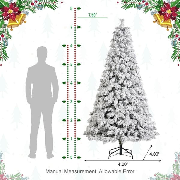 dimension image slide 4 of 7, Glitzhome 6FT/7.5FT/9FT/11FT Snow Flocked Pre-lit Artificial Fir Christmas Trees