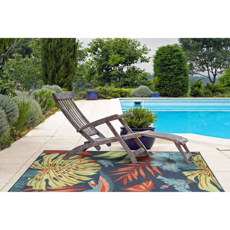 Amalie Geometric Border Coastal Polypropylene Indoor/ Outdoor Area Rug