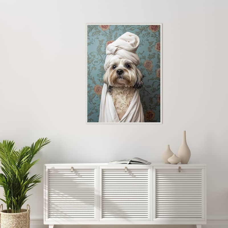 Spa Day Pooch by Mowzu Framed Canvas Wall Art
