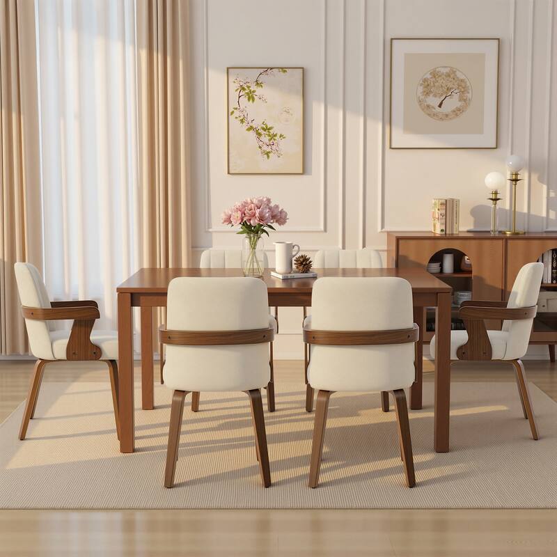 Mid-century Modern Upholstered Dining Chairs Bentwood Side Chairs with Armrests - 34.3"H x 19.9"W x 22.1"D