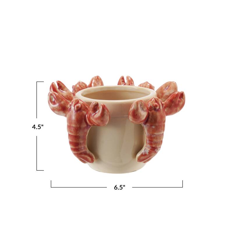 Stoneware Planter with 3D Lobsters and Reactive Glaze - 6.63"L x 6.63"W x 4.25"H