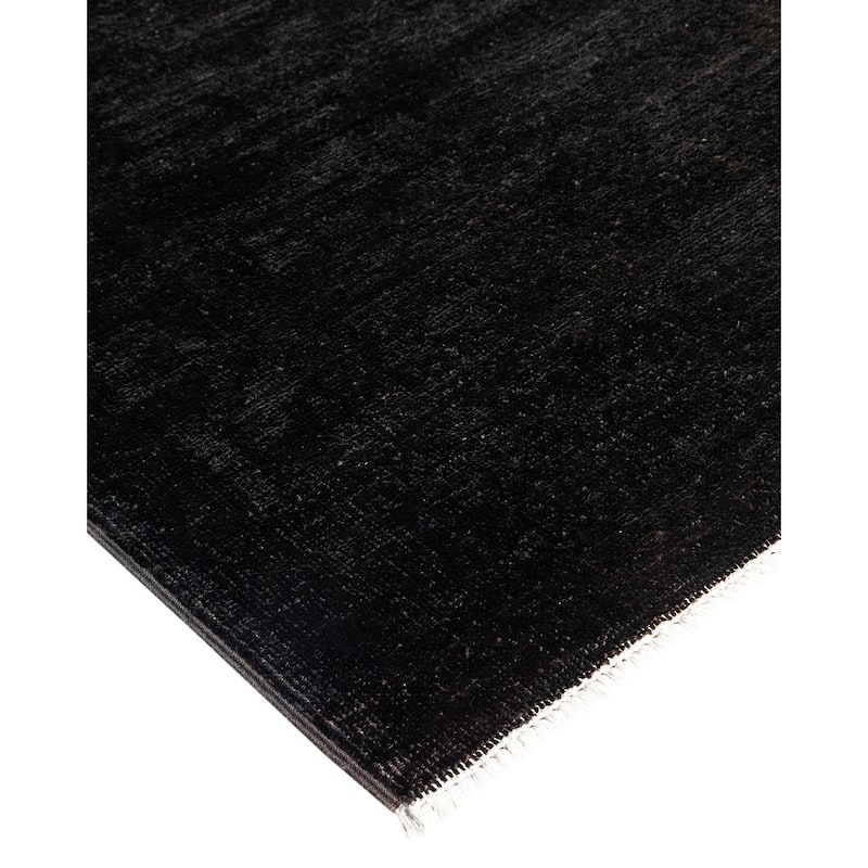 Overton Hand Knotted Wool Vintage Inspired Modern Contemporary Overdyed Black Runner Rug - 3' 0" x 14' 4"