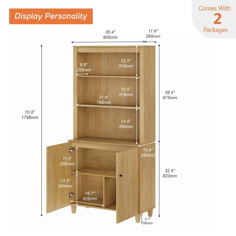 Modern 71" Tall Bookcase with Shelves & Storage Cabinet for Home Office
