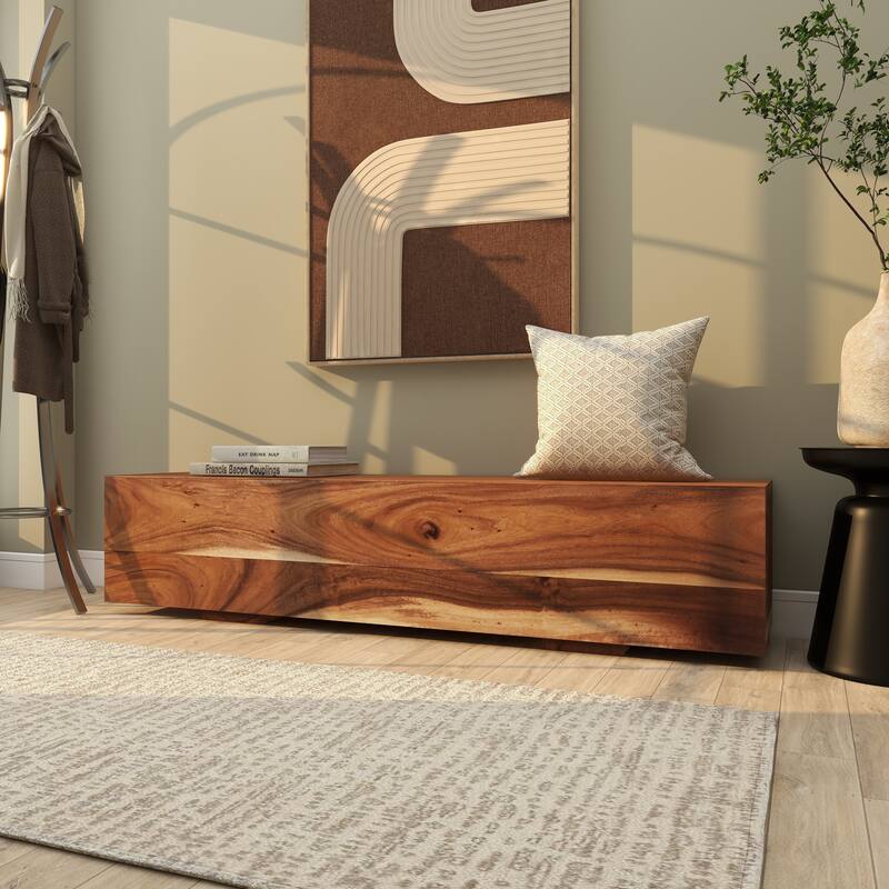 Brown Wood Block Bench with Elevated Base