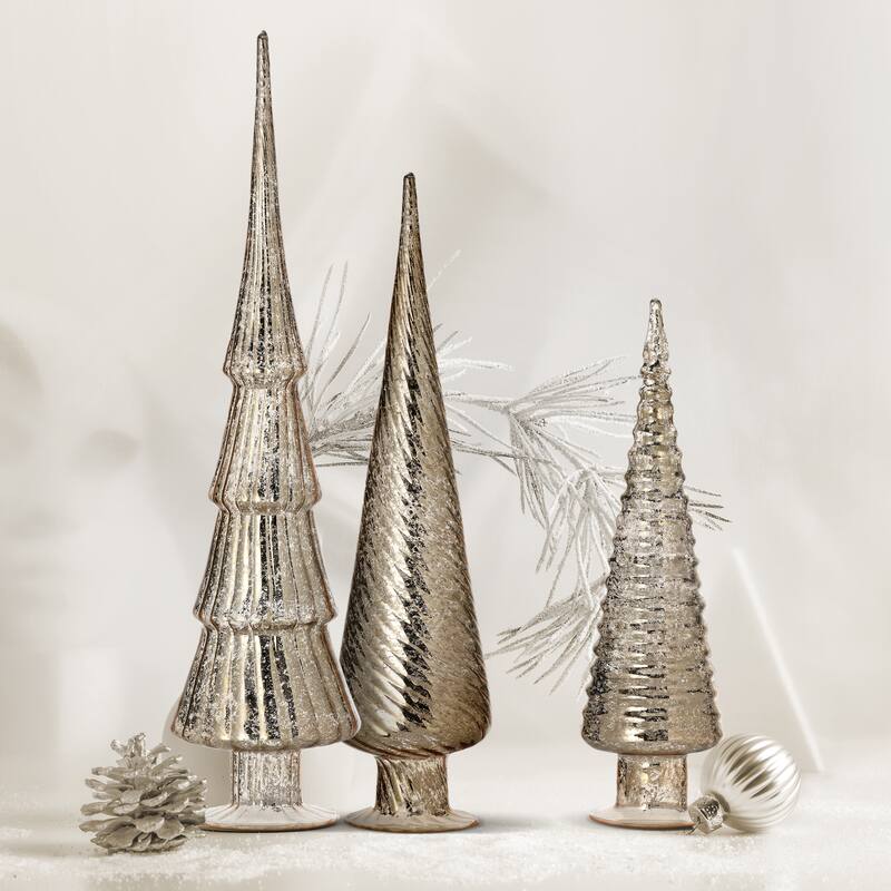 12/15/18" Mercury Glass Tree Trio Set of 3
