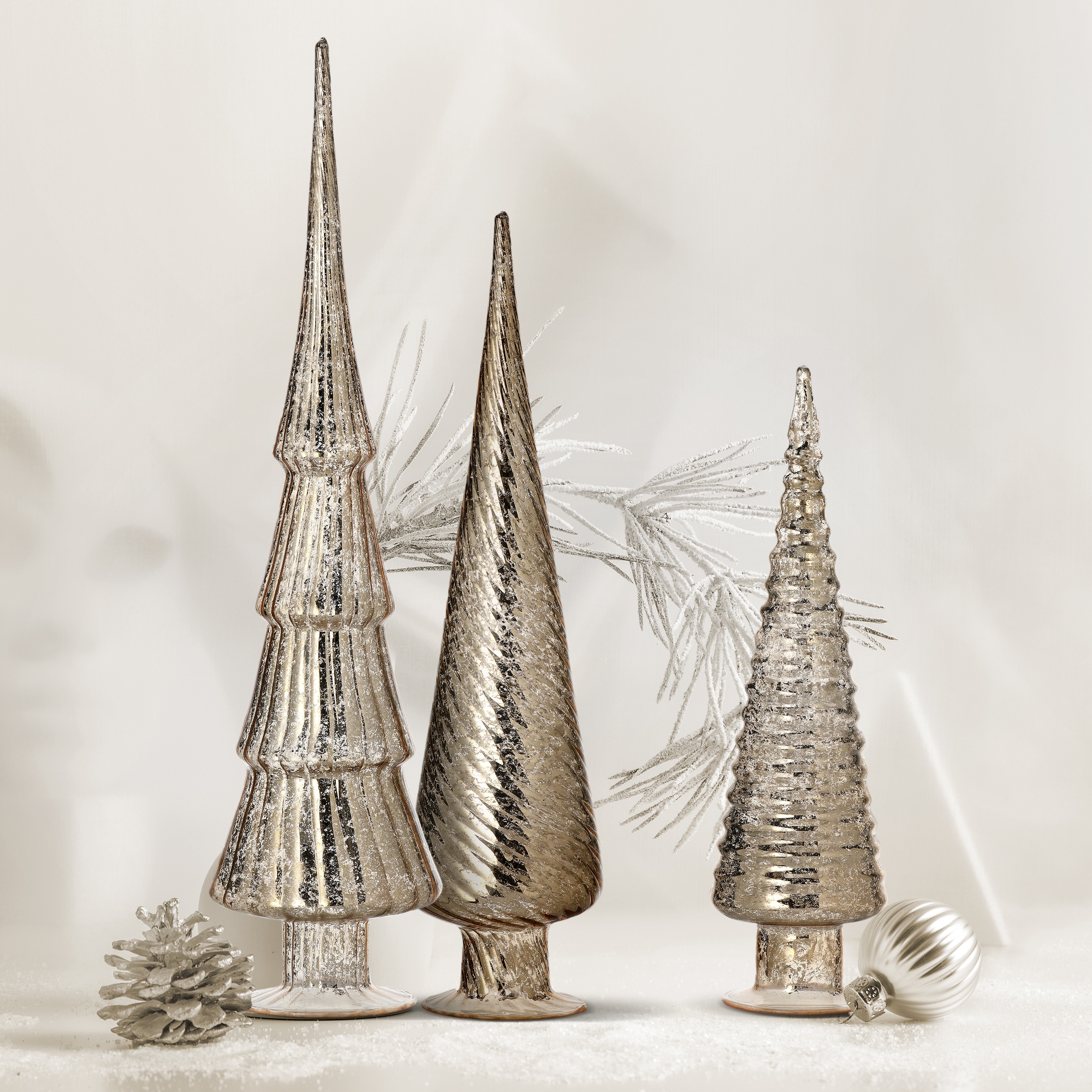 12/15/18" Mercury Glass Tree Trio Set of 3