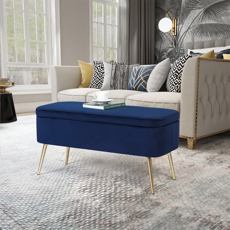 Adeco Velvet Storage Ottoman Footrest Lift Top Storage Ottoman Bench