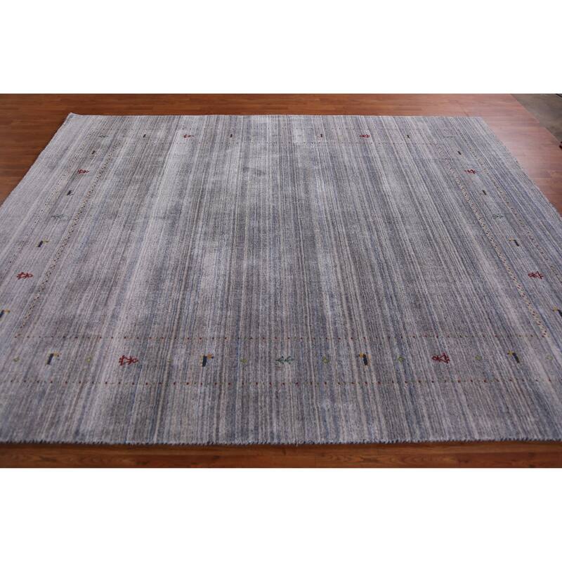 Hand Knotted Oriental 100% Wool Carpet Tribal Animal Pictorial Greys & Charcoal Gabbeh Area Rug - 9' 8'' X 7' 10''