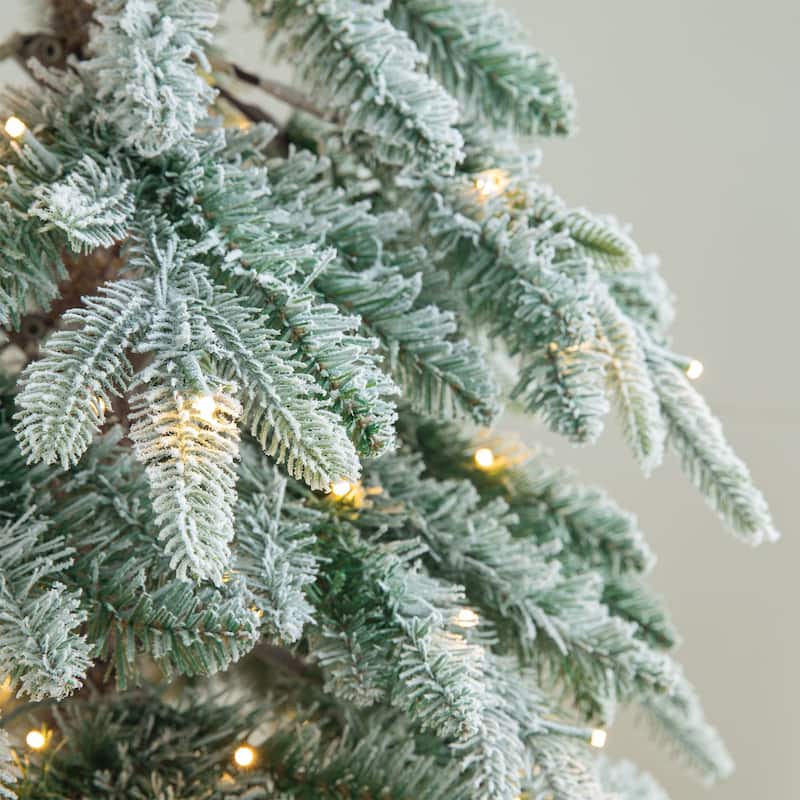 Glitzhome Pre-Lit Flocked Pencil Spruce Artificial Christmas Tree with Warm White Lights