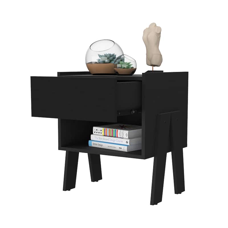 Hosley 1-Drawer 1-Shelf Nightstand Black Wengue，Suitable for bedrooms,living rooms,apartments