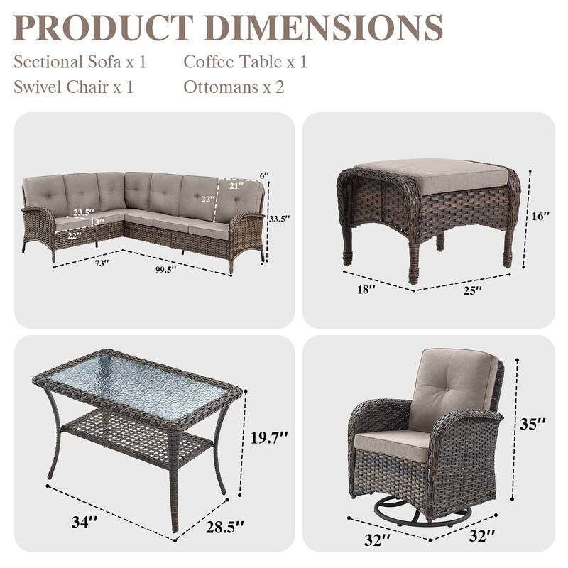 Outdoor Sectional Sofa with Swivel Chair Ottomans