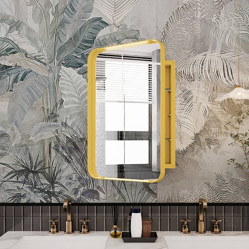 Wall Mount Metal Framed Medicine Cabinet with Storage - Golden - 16"x24"