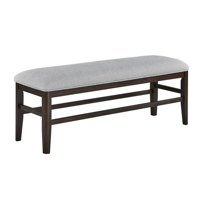 Hiun Dining Bench, Dove Gray Padded Seat, Oak Brown Wood, 50 Inch