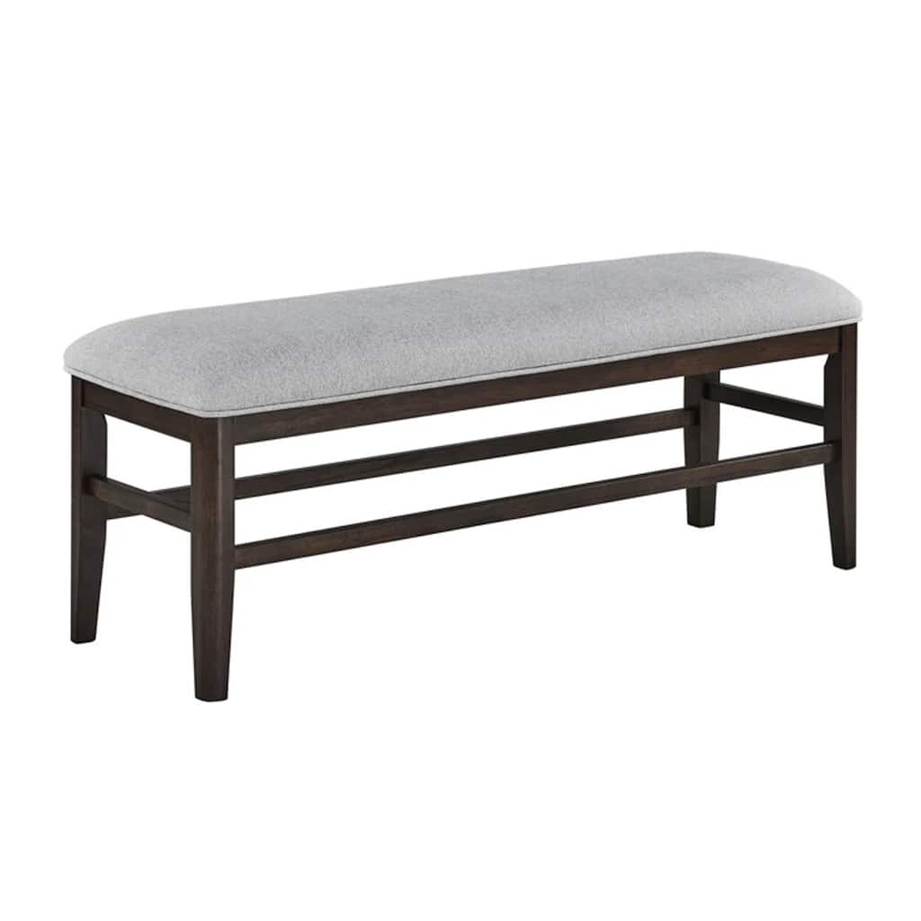 Hiun Dining Bench, Dove Gray Padded Seat, Oak Brown Wood, 50 Inch