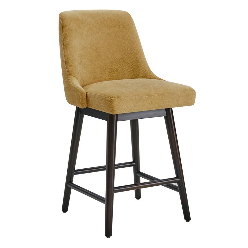 Spruce & Spring Hazel Upholstered Counter Height Swivel Barstool with Back - Single - Yellow-Fabric