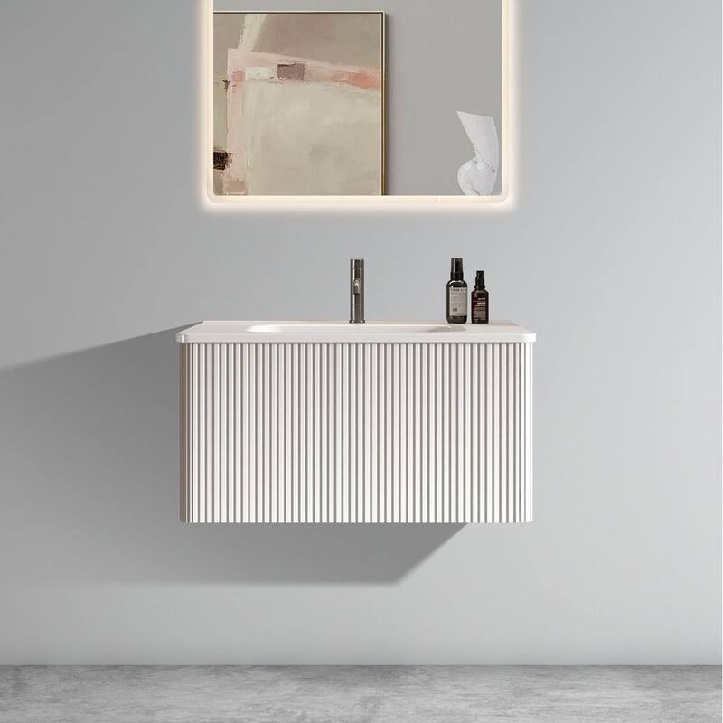 Plywood Wall-Mounted Bathroom Vanity Set with Integrated Ceramic Sink