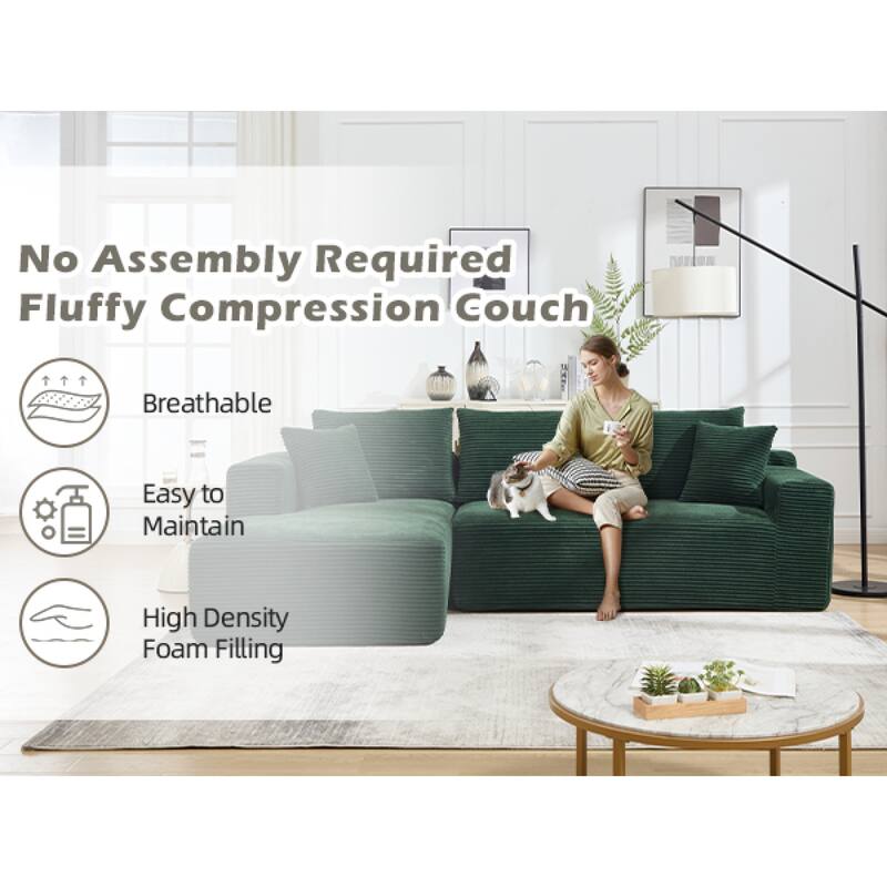 Roomfitters Modular Sectional Sofa L-Shape Cloud Couch with Oversized Left Facing Chaise, Memory Foam 2-Seat Sofa