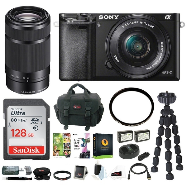 Sony Alpha a6000 24.3 Megapixel Mirrorless Interchangeable Lens Digital Camera /w 16-50mm Lens (Black) + Sony E 55-210mm