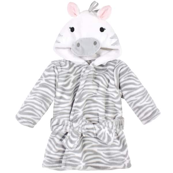 slide 1 of 1, Hudson Baby Infant Girl Plush Animal Face Bathrobe, Gray Zebra, 0-9 Months - Gray Zebra - 0-9 Months 0-9 Months - Gray Zebra