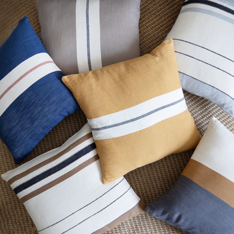 Sevita Striped Cotton Throw Pillow - 20" X 20" - Yellow/Gray