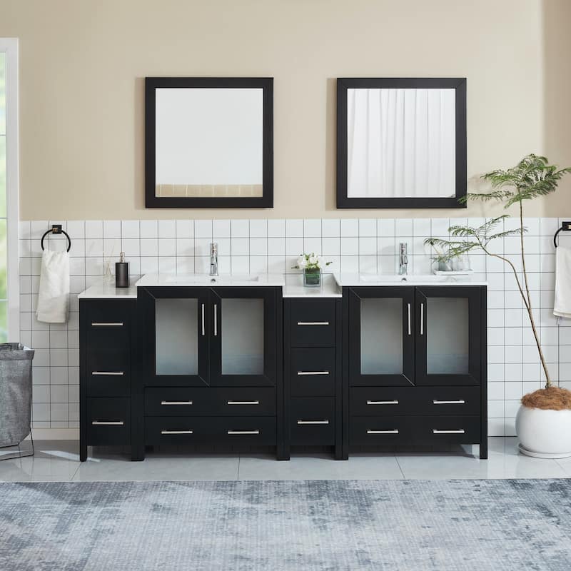 Vanity Art 84" Double Sink Bathroom Vanity Set 10 Dove-Tailed Drawers 4 Cabinets 2 Shelves, Soft-Closing Doors with Free Mirror - Espresso