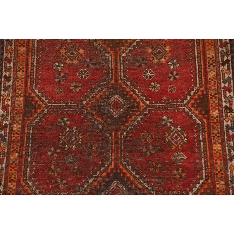 Pre-1900 Antique Qashqai Persian Rug Vegetable Dye Wool Carpet - 5'1"x 7'7"