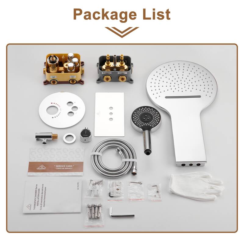 CASAINC 2-function Luxury Thermostatic Dual Shower Faucet Shower System with Waterfall Shower Head