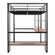 preview thumbnail 12 of 10, Full Size Loft Bed with Long Desk and Shelves in Black Metal & MDF