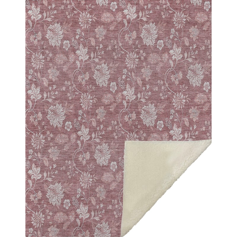 Premium Machine Washable Traditional Floral Sherpa Throw Blanket