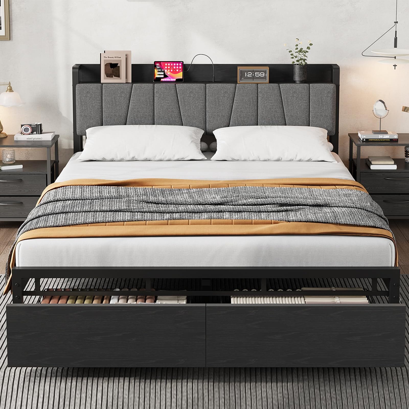 Bed Frame with Storage Headboard