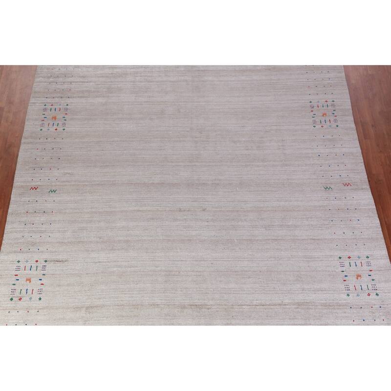 Hand Knotted Oriental 100% Wool Carpet Tribal Stripe Beige & Ivories Gabbeh Area Rug - 12' 3'' X 9' 2''