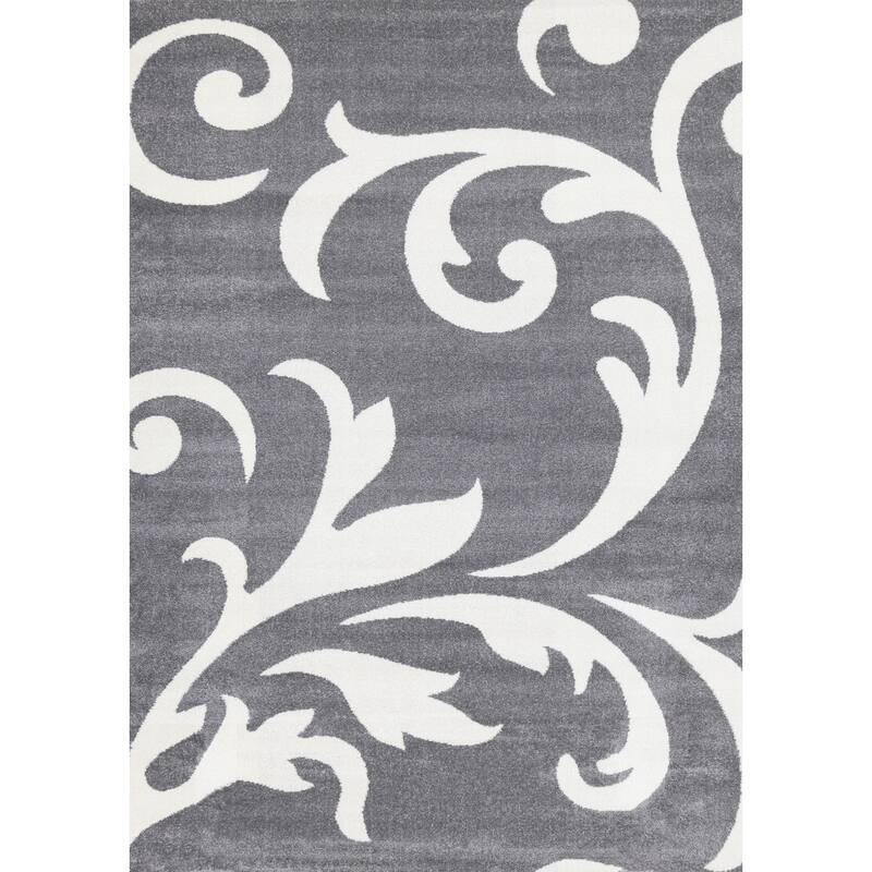 Covington Collection - Grey/Cream Damask Swirl Rug