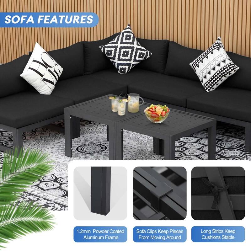 FINCATI Oversized Modular Aluminum Outdoor Furniture Set, 29" Deep Wide Sectional Seating Aluminum Patio Set with Coffee Tables