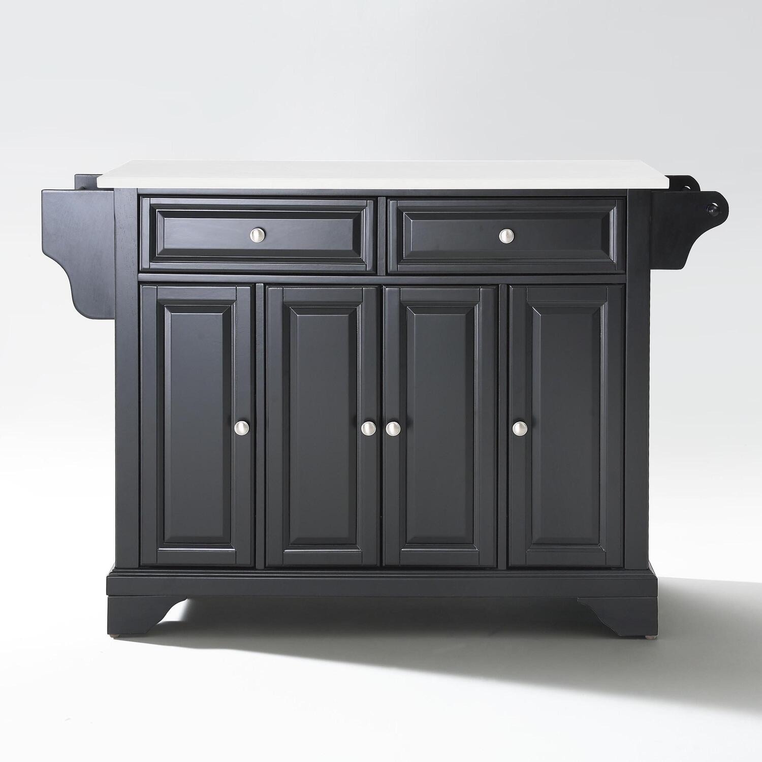 Full Size Kitchen Island with Granite Top & Storage - Portable Kitchen Cart - Modern Kitchen Furniture - Black