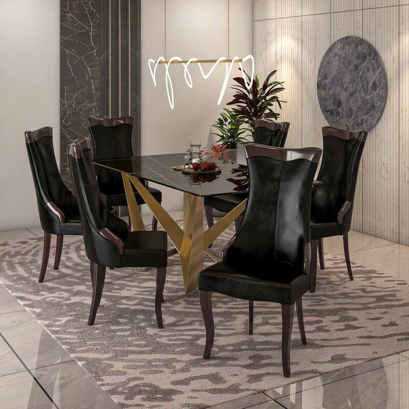 Dining Chair with Leather/Velvet Seat in Rubberwood Novara Series by LeisureMod
