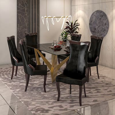 Dining Chair with Leather/Velvet Seat in Rubberwood Novara Series by LeisureMod