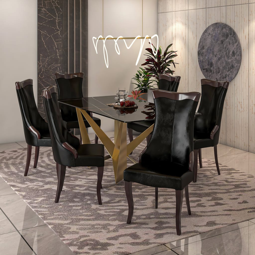 Dining Chair with Leather/Velvet Seat in Rubberwood Novara Series by LeisureMod